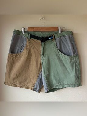KAVU Chilli Lite Shorts Men’s L Puzzled Colorblock Belted Outdoor Trail Camp